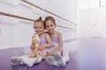 Two adorable little ballerinas at dance class