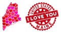 Lovely Heart Collage Maine State Map with Scratched Stamp Seal Royalty Free Stock Photo