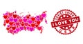 Lovely Heart Collage USSR Map with Grunge Stamp Seal