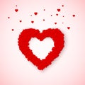 Lovely Heart frame from small red and pink hearts confetti. Feeling of love in st. Valentines day. vector illustration