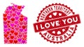 Lovely Heart Mosaic Australian Northern Territory Map with Distress Stamp