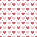 Lovely heart seamless pattern vector illustration isolated on white background. Decorative dark, light, and striped red hearts. Royalty Free Stock Photo