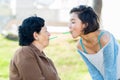 Lovely hispanic grandmother and granddaughter