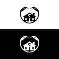 Lovely house hand care vector logo template illustration