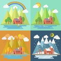 Lovely house scenery four seasons Royalty Free Stock Photo