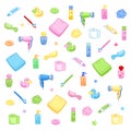 Cute bathroom cartoon elements - Hygiene accessories for kids - Daily routine Royalty Free Stock Photo