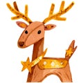 Lovely Illustrated Wooden Reindeer Design With gold stars, gold, for Christmas designs