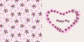 Lovely illustration set. Heart shape card template and floral seamless pattern. Background color is easy to change. Love