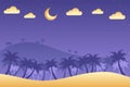 Lovely islamic background with desert at night. Islamic background suitable for Ramadan, Eid al Adha, Eid al Fitr