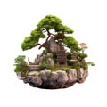 Lovely isolated bonsai with chinese houses