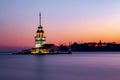 Maiden's Tower Long Exposure Photo with Hagia Sophia and Topkapi Palace on the Background at Sunset Royalty Free Stock Photo