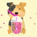 Lovely kawaii dog. Bubble tea