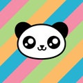 Lovely kawaii panda smiling head on rainbow colors background