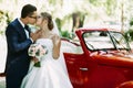 Lovely kiss of the couple on their wedding day Royalty Free Stock Photo