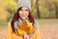 Lovely lady with yellow leaves