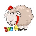Lovely lamb in Santa's cap with bell