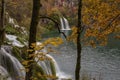 Lovely landscape with beautiful waterfall and autumn forest Royalty Free Stock Photo