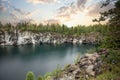 Lovely landscape of scenic cloudy sunset and mountain river