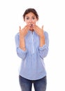 Lovely latin woman with surprised gesture Royalty Free Stock Photo