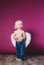 Toddler boy in jeans and angel wings Royalty Free Stock Photo