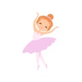 Lovely Little Ballerina Dancing, Girl Ballet Dancer Character in Pink Tutu Dress Vector Illustration