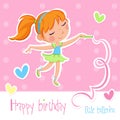 Lovely little ballerina girl with ginger hair - pink background with dots and hearts Royalty Free Stock Photo