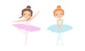 Lovely Little Ballerinas Dancing Set, Cute Little Girls Training Wearing Light Pink and Blue Tutu Dress Cartoon Vector Royalty Free Stock Photo