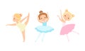 Lovely Little Ballerinas Dancing Set, Cute Little Girls Training Wearing Tutu Dress Cartoon Vector Illustration Royalty Free Stock Photo