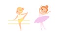 Lovely Little Ballerinas Dancing Set, Cute Little Girls Training at Lesson Cartoon Vector Illustration Royalty Free Stock Photo