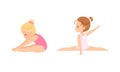 Lovely Little Ballerinas Dancing Set, Cute Little Girls Training Wearing Leotard Cartoon Vector Illustration Royalty Free Stock Photo