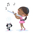 Kids and music - Little black girl playing flute - Multicultural Royalty Free Stock Photo