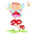 Lovely little flower fairy dancing and happy little butterfly - white background Royalty Free Stock Photo