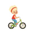 Lovely little girl riding bike, kids physical activity concept vector Illustration on a white background Royalty Free Stock Photo