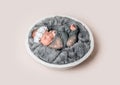 Lovely little girl sleeps on round basket, top view. Royalty Free Stock Photo