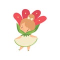 Lovely Little Girl Wearing Red Flower Costume, Adorable Kid Cartoon Character in Carnival Clothes Vector Illustration