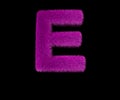 Lovely luxury purple wooly font isolated on black - letter E, luxury concept 3D illustration of symbols