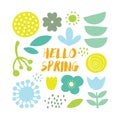 Lovely minimal spring scandinavian cute vector print with plants, flowers and leafs.