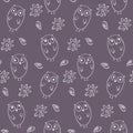 Lovely monochrome seamless pattern with cute owls