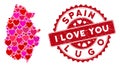 Lovely Heart Mosaic Lugo Province Map with Grunge Watermark