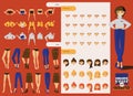 Lovely office girl character with lots of spare body parts. Creation constructor includes various heads with hairstyles, emotions,