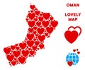 Vector Valentine Oman Map Mosaic of Hearts