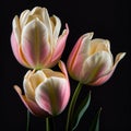 Lovely pale pink powdery tulips isolated on black. Beautiful floral spring background Royalty Free Stock Photo