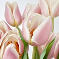 Lovely pale pink powdery tulips isolated on white. Beautiful floral spring background, Royalty Free Stock Photo