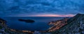 Lovely panoramic view of the old walled city of Dubrovnik with bird`s eye view at night. Royalty Free Stock Photo