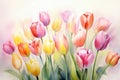 Lovely pastel colored tulips at white background