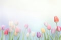 Lovely pastel colored tulips at white background