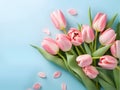 Lovely pastel pink tulips bunch. bouquet of tulips for banners