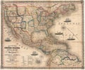 1854 Map of the United States, Canada, Mexico and the West Indies with Central America, Showing All the Routes to California with