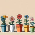 Lovely potted flowers illustration - ai generated image