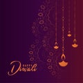 Lovely purple happy diwali festival card design